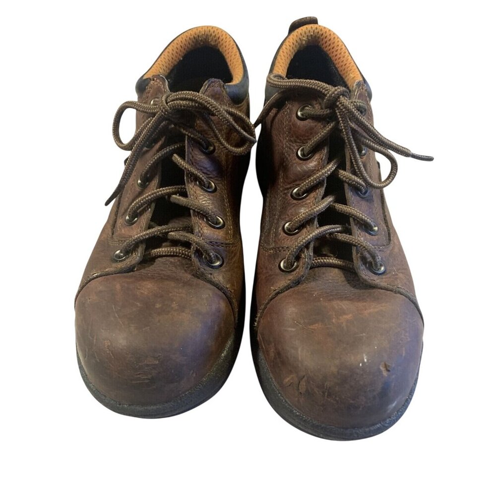 Timberland Pro Brown Leather Work Shoes Size 9W Lace-Up Closure & Safety Toe